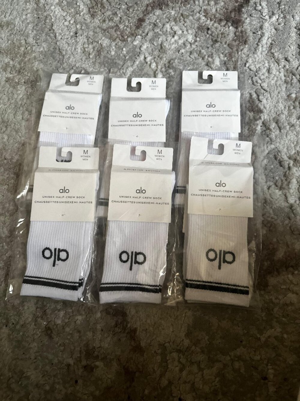 ALO UNISEX HALF CREW SOCKS 6PK MEDIUM WHITE